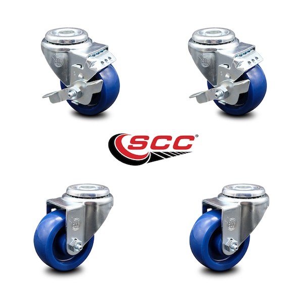 3 Inch Solid Polyurethane Wheel Swivel Bolt Hole Caster Set with 2 Brake SCC